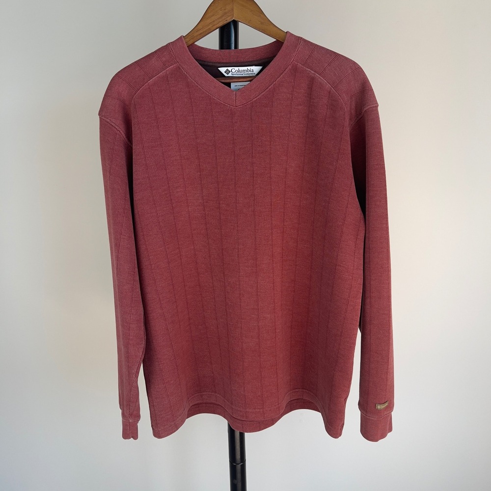 Columbia Mens Large Red Ribbed Long Sleeve V-Neck Pullover Sweater XM6136